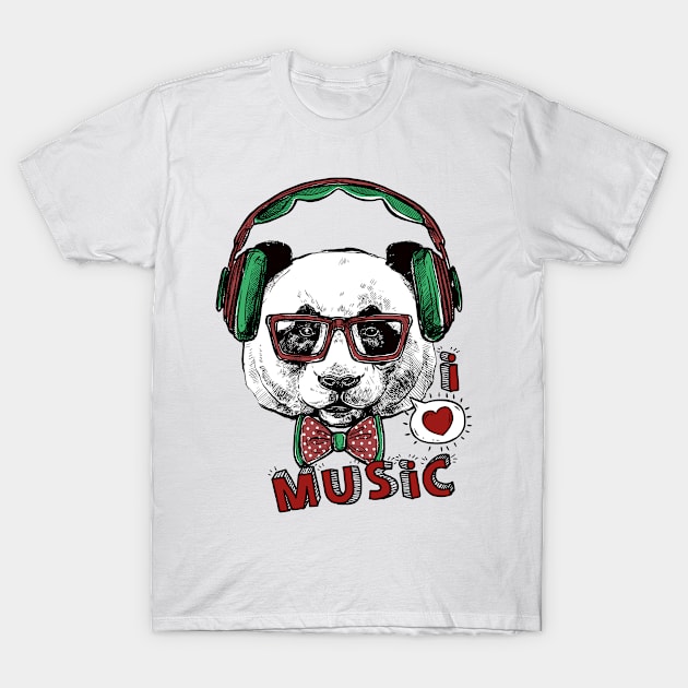 Funny Gift Panda Love Music T-Shirt by RedoneDesignART